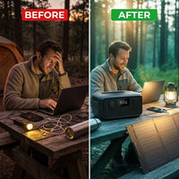 245Wh River 3 Power Station with 60W Solar Panel, 300W Output/Surge 600W, LFP Power Station, Home Backup, Camping — Before & After