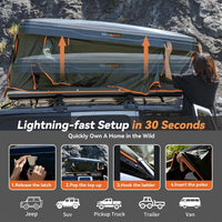 Naturnest Rooftop Tent Hard Shell, Great View and Ventilation Tent for 2 Person Camping, Waterproof Uv-Resistant Blackout Privacy 4 Season Tent for Truck, Jeep, SUV, Van, Trailer - Orion 1