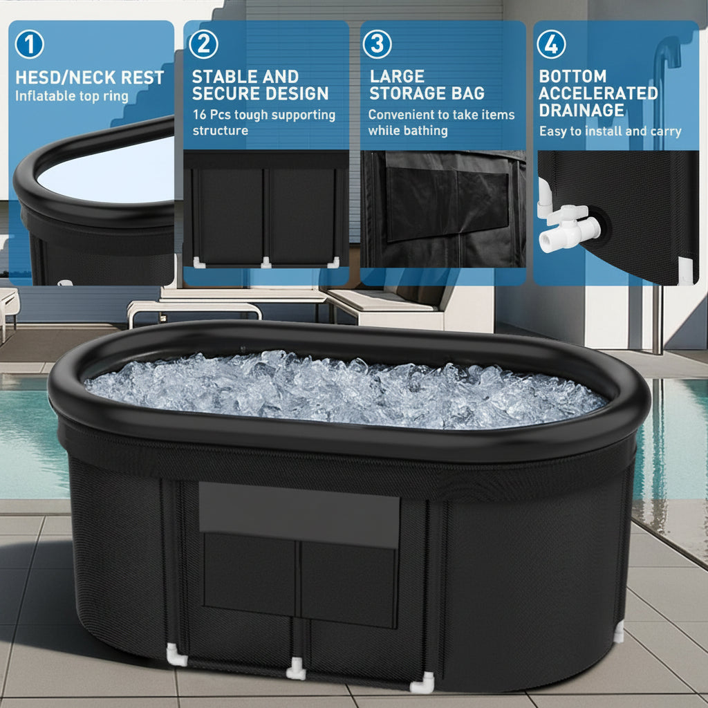 110-Gallon Oval Ice Bath Tub with Storage Bag, Multi-Layered Portable Cold Plunge Tub with Cover, Drop-In Bathtub Foldable for Athletes, Home Gym, Outdoor Use