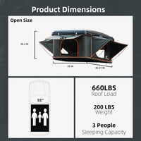 Naturnest Rooftop Tent Hard Shell, Great View and Ventilation Tent for 2 Person Camping, Waterproof Uv-Resistant Blackout Privacy 4 Season Tent for Truck, Jeep, SUV, Van, Trailer - Orion 1
