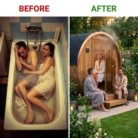 Outdoor Traditional Barrel Sauna | 4-6 Person Wood Sauna, Steam and Wet Sauna with 220V with 6KW Electric Heater, Sauna Stone — Before & After