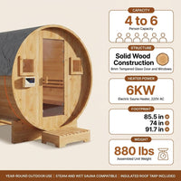 Outdoor Traditional Barrel Sauna | 4-6 Person Wood Sauna, Steam and Wet Sauna with 220V with 6KW Electric Heater, Sauna Stone — Results & Stats