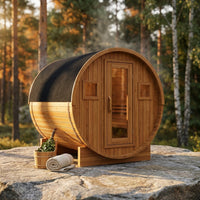Outdoor Traditional Barrel Sauna | 4-6 Person Wood Sauna, Steam and Wet Sauna with 220V with 6KW Electric Heater, Sauna Stone — Studio Shot