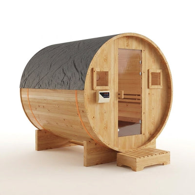 Outdoor Barrel Sauna Designed for 4-6 Person Use, Solid Wood Construction, 6KW Electric Heater, Steam Function