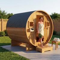 Outdoor Traditional Barrel Sauna | 4-6 Person Wood Sauna, Steam and Wet Sauna with 220V with 6KW Electric Heater, Sauna Stone — Lifestyle