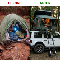 Rooftop Tent Hard Shell, Great View and Ventilation Tent for 2 Person Camping, Waterproof Uv-Resistant Blackout Privacy 4 Season Tent for Truck, Jeep, SUV, Van, Trailer - Orion 1 — Before & After