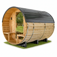 Outdoor Barrel Sauna Built for Premium Heat Therapy, 4-6 Person Cedar Construction, Electric Heater, Wi-Fi Control