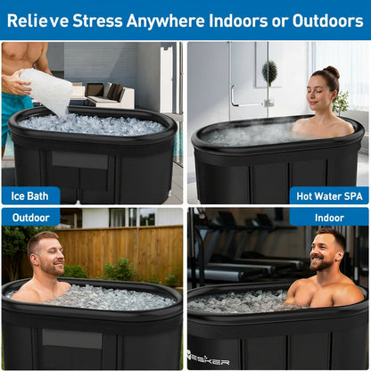 110-Gallon Oval Ice Bath Tub with Storage Bag, Multi-Layered Portable Cold Plunge Tub with Cover, Drop-In Bathtub Foldable for Athletes, Home Gym, Outdoor Use