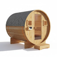 Outdoor Barrel Sauna Designed for 4-6 Person Use, Solid Wood Construction, 6KW Electric Heater, Steam Function