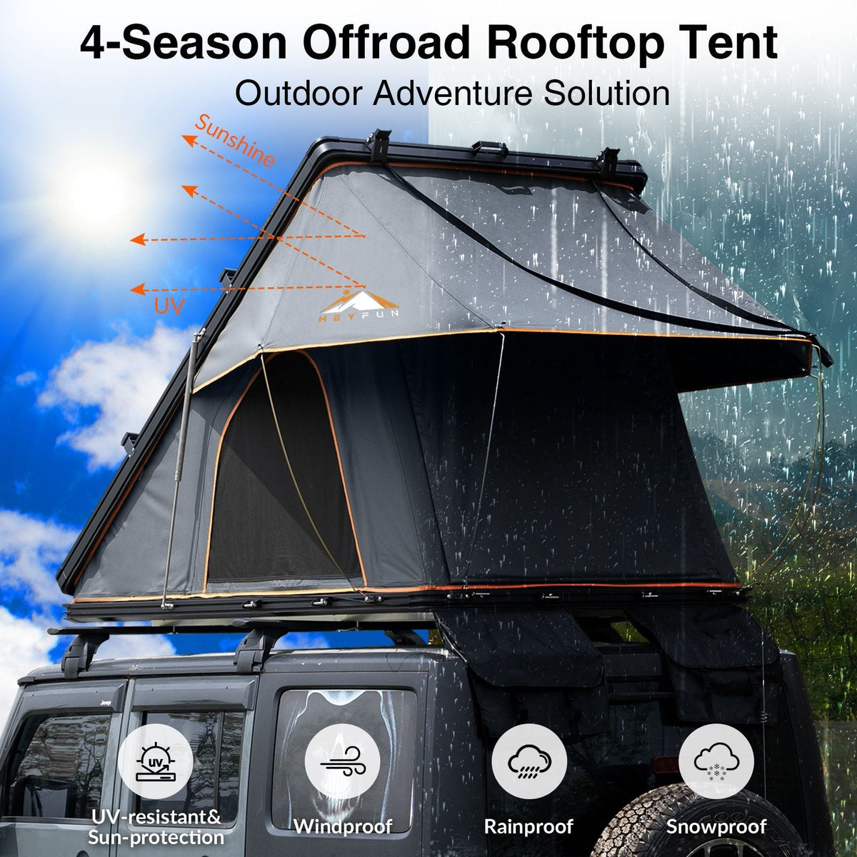 Adventurer Plus Rooftop Tent Hardshell with Side Awning, Air Conditioner Outlet with Bracket, & Replaceable Rain Flies, Truck Bed Tent for Camping, Pop Up Overland Roof Tents