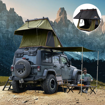 Adventurer Plus Rooftop Tent Hardshell with Side Awning, Air Conditioner Outlet with Bracket, & Replaceable Rain Flies, Truck Bed Tent for Camping, Pop Up Overland Roof Tents