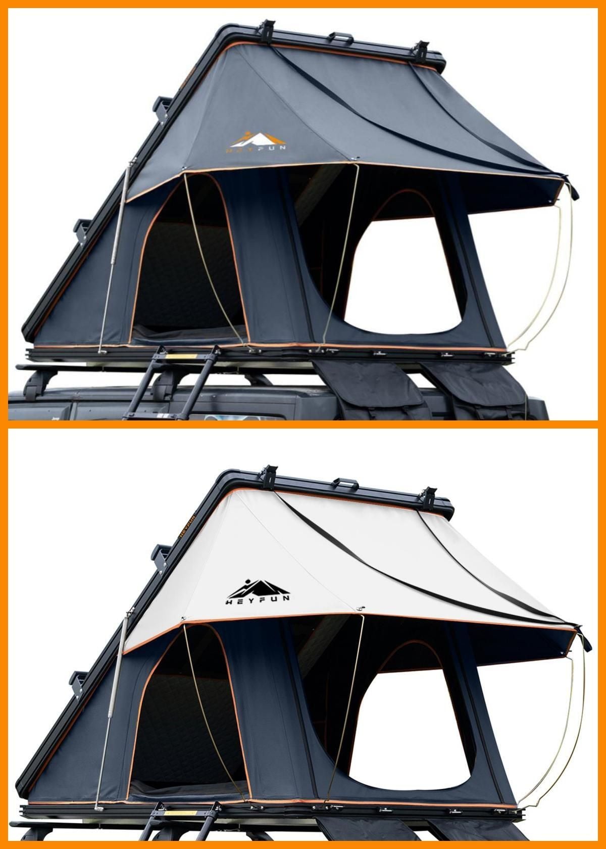 Adventurer Plus Rooftop Tent Hardshell with Side Awning, Air Conditioner Outlet with Bracket, & Replaceable Rain Flies, Truck Bed Tent for Camping, Pop Up Overland Roof Tents
