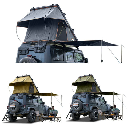Adventurer Plus Rooftop Tent Hardshell with Side Awning, Air Conditioner Outlet with Bracket, & Replaceable Rain Flies, Truck Bed Tent for Camping, Pop Up Overland Roof Tents