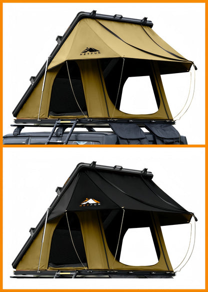 Adventurer Plus Rooftop Tent Hardshell with Side Awning, Air Conditioner Outlet with Bracket, & Replaceable Rain Flies, Truck Bed Tent for Camping, Pop Up Overland Roof Tents