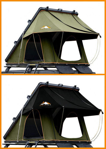 Adventurer Plus Rooftop Tent Hardshell with Side Awning, Air Conditioner Outlet with Bracket, & Replaceable Rain Flies, Truck Bed Tent for Camping, Pop Up Overland Roof Tents