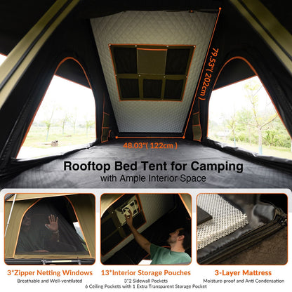 Adventurer Plus Rooftop Tent Hardshell with Side Awning, Air Conditioner Outlet with Bracket, & Replaceable Rain Flies, Truck Bed Tent for Camping, Pop Up Overland Roof Tents